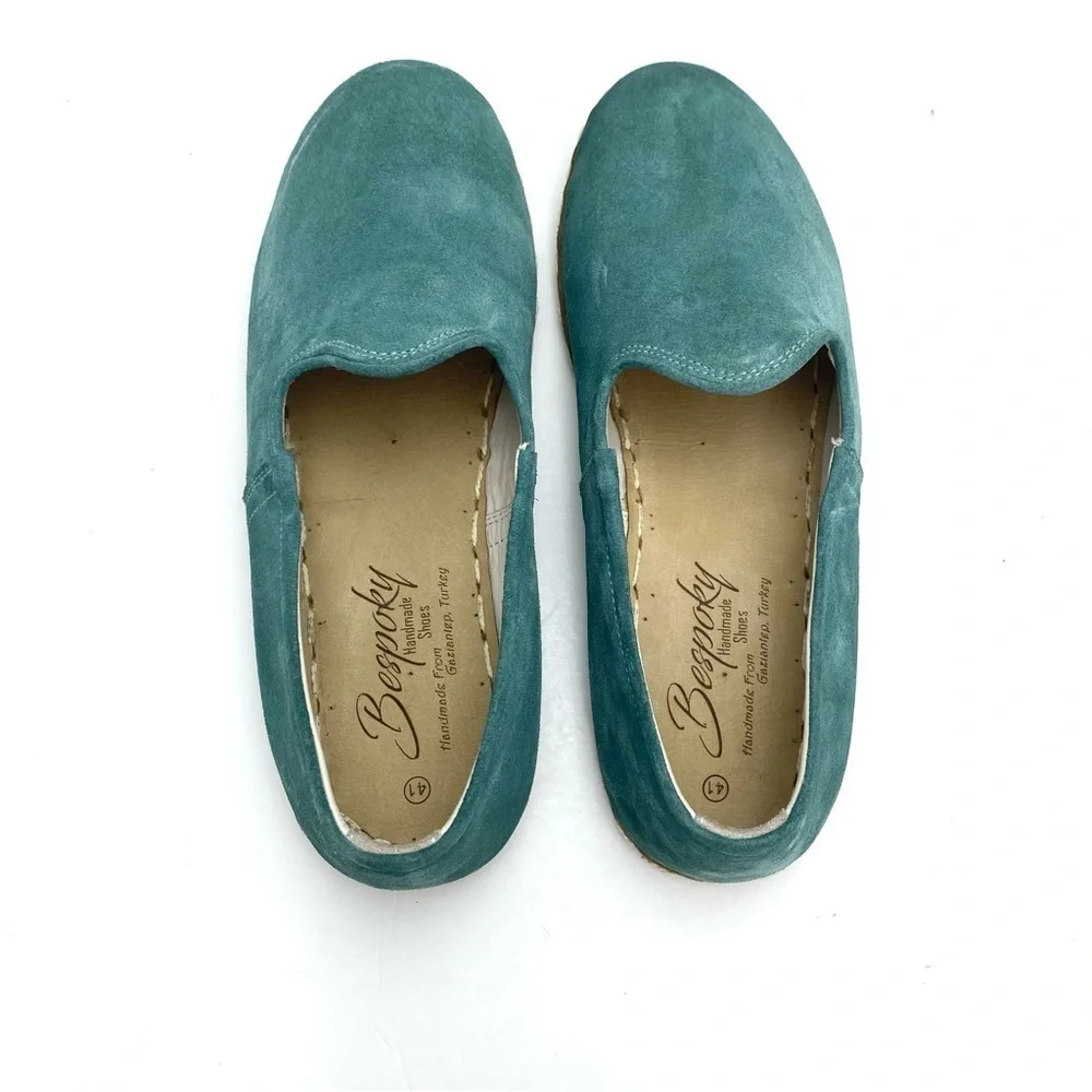 THE Bespoky Suede Handmade Flat Slip On Loafer In Aqua green Size 41